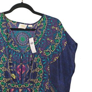 Maeve 100% Silk Blue Boho Print Shift Dress - Size M - New with Tags